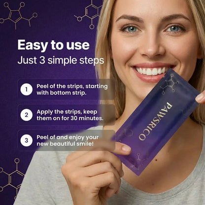 🦷 PAWSRICO ✨ Purple Tone-Correcting × Peroxide-Free Advanced Whitening Strips — 30-Minute At-Home Smile Brightening Routine (Gentle for Sensitive Teeth)