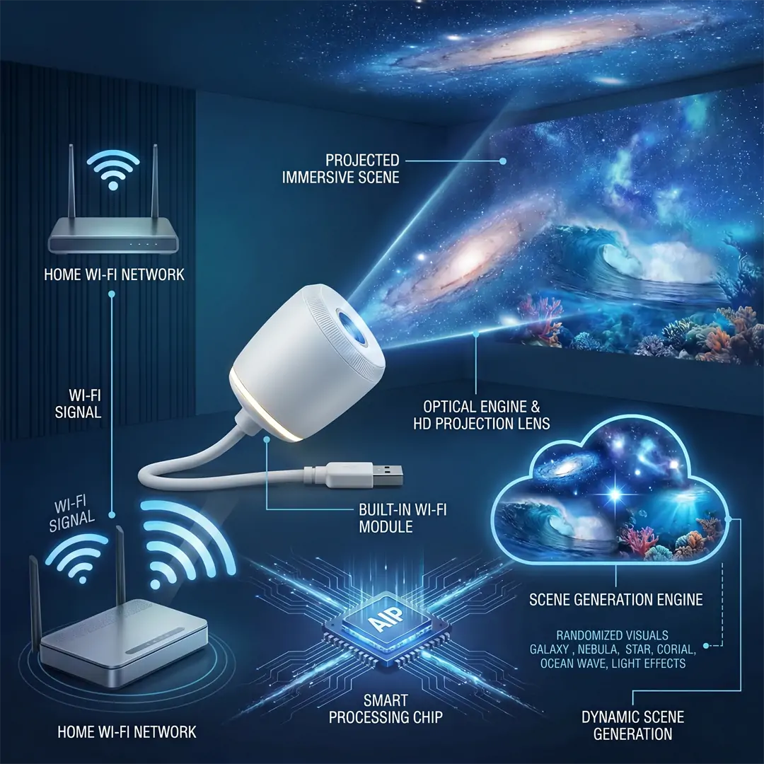 Topacme® NEXT-GEN SMART PROJECTION HD Smart Dynamic 5D Holographic Night Light Projector