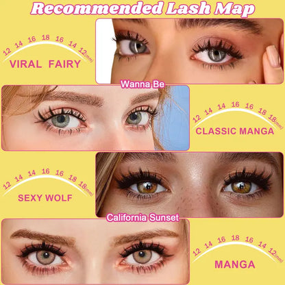 Furgenix™ California Sunset Wanna Be Freya Manga Lashes Cluster C D Curl DIY Lash Extension Kit and Lash Clusters 8-18mm with Bond Seal and Remover - Ultra-Thin Transparent Bands, Lash Magic Anime False Lash Extension Kit dealsforyoudays