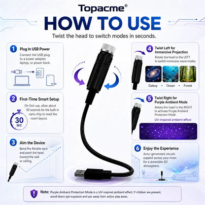 Topacme® 2-in-1 Immersive Projection & Purple Ambient Protection Mode