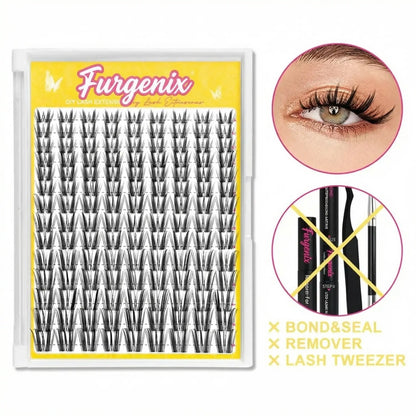 Furgenix™ California Sunset Wanna Be Freya Manga Lashes Cluster C D Curl DIY Lash Extension Kit and Lash Clusters 8-18mm with Bond Seal and Remover - Ultra-Thin Transparent Bands, Lash Magic Anime False Lash Extension Kit dealsforyoudays