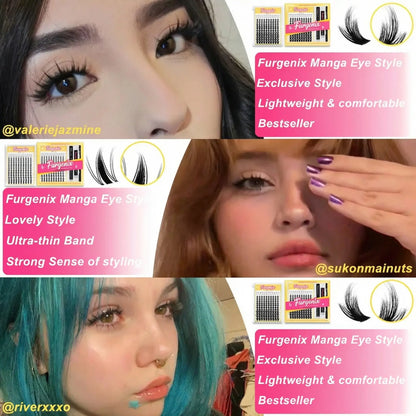 Furgenix™ California Sunset Wanna Be Freya Manga Lashes Cluster C D Curl DIY Lash Extension Kit and Lash Clusters 8-18mm with Bond Seal and Remover - Ultra-Thin Transparent Bands, Lash Magic Anime False Lash Extension Kit dealsforyoudays