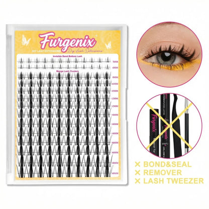 Furgenix™ California Sunset Wanna Be Freya Manga Lashes Cluster C D Curl DIY Lash Extension Kit and Lash Clusters 8-18mm with Bond Seal and Remover - Ultra-Thin Transparent Bands, Lash Magic Anime False Lash Extension Kit dealsforyoudays