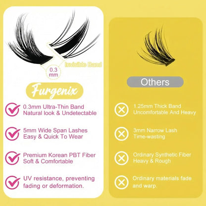 Furgenix™ California Sunset Wanna Be Freya Manga Lashes Cluster C D Curl DIY Lash Extension Kit and Lash Clusters 8-18mm with Bond Seal and Remover - Ultra-Thin Transparent Bands, Lash Magic Anime False Lash Extension Kit dealsforyoudays