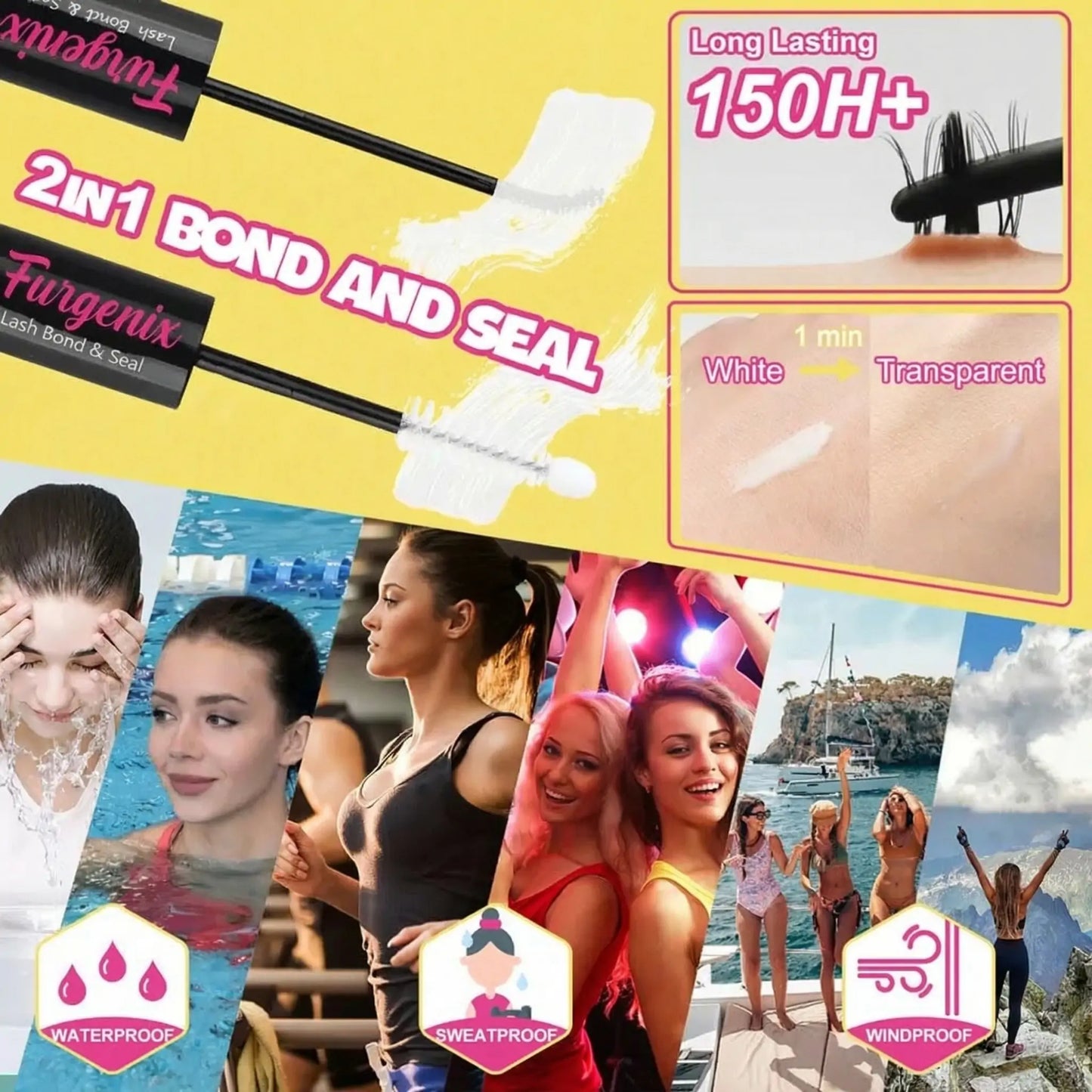 Furgenix™ California Sunset Wanna Be Freya Manga Lashes Cluster C D Curl DIY Lash Extension Kit and Lash Clusters 8-18mm with Bond Seal and Remover - Ultra-Thin Transparent Bands, Lash Magic Anime False Lash Extension Kit dealsforyoudays